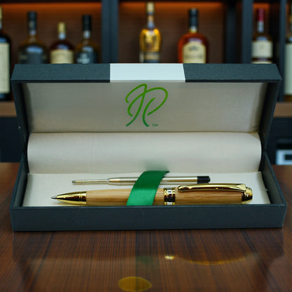 Luxury Whiskey Oak Writing Pen with Gold Titanium Finish