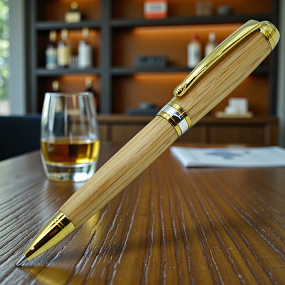 Woodland Ballpoint Pen in Irish Whiskey Oak with Gold Titanium Trim