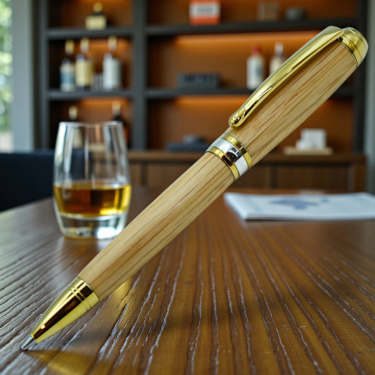 Woodland Ballpoint Pen in Irish Whiskey Oak with Gold Titanium Trim
