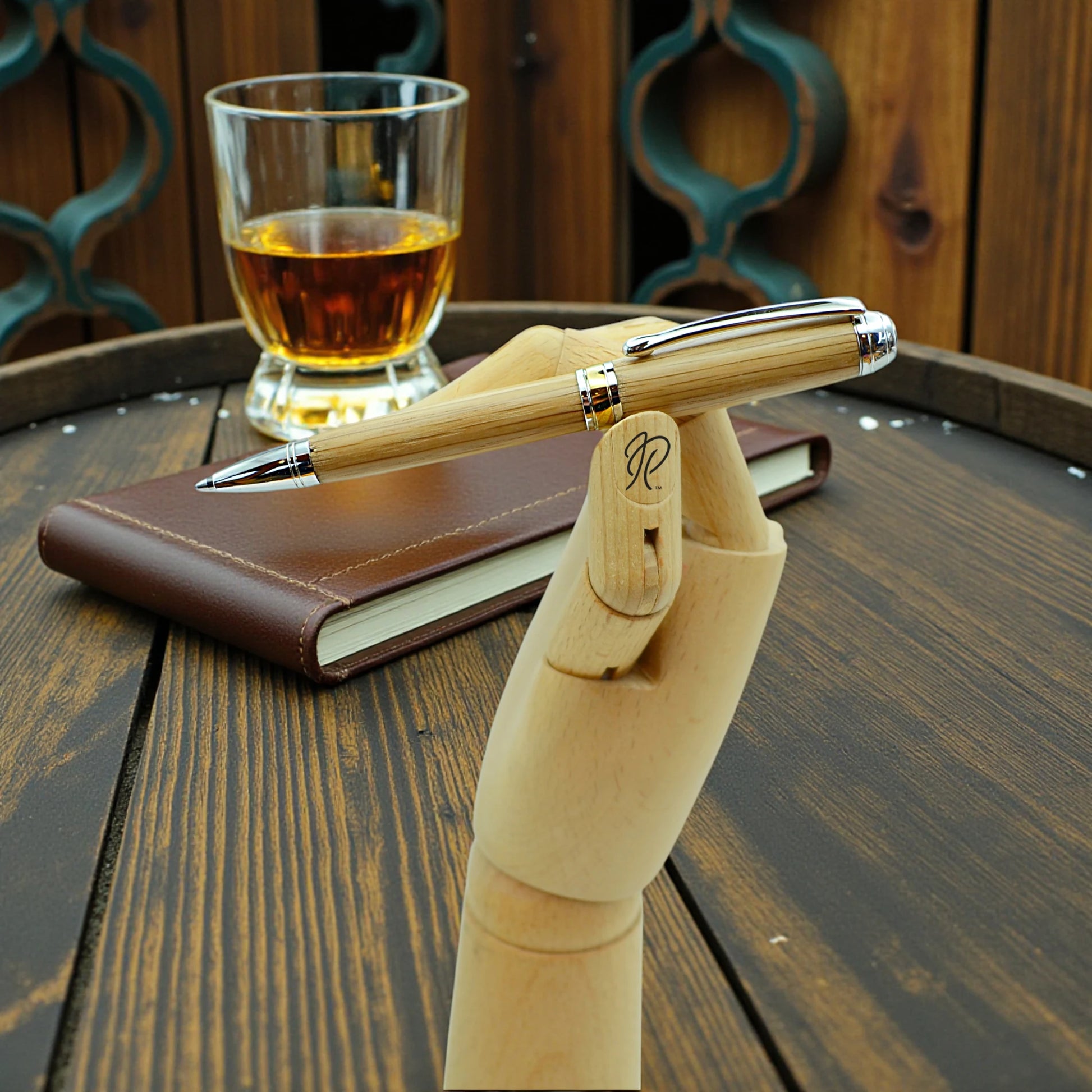 Woodland Ballpoint Pen in Irish Whiskey Oak with Rhodium Trim