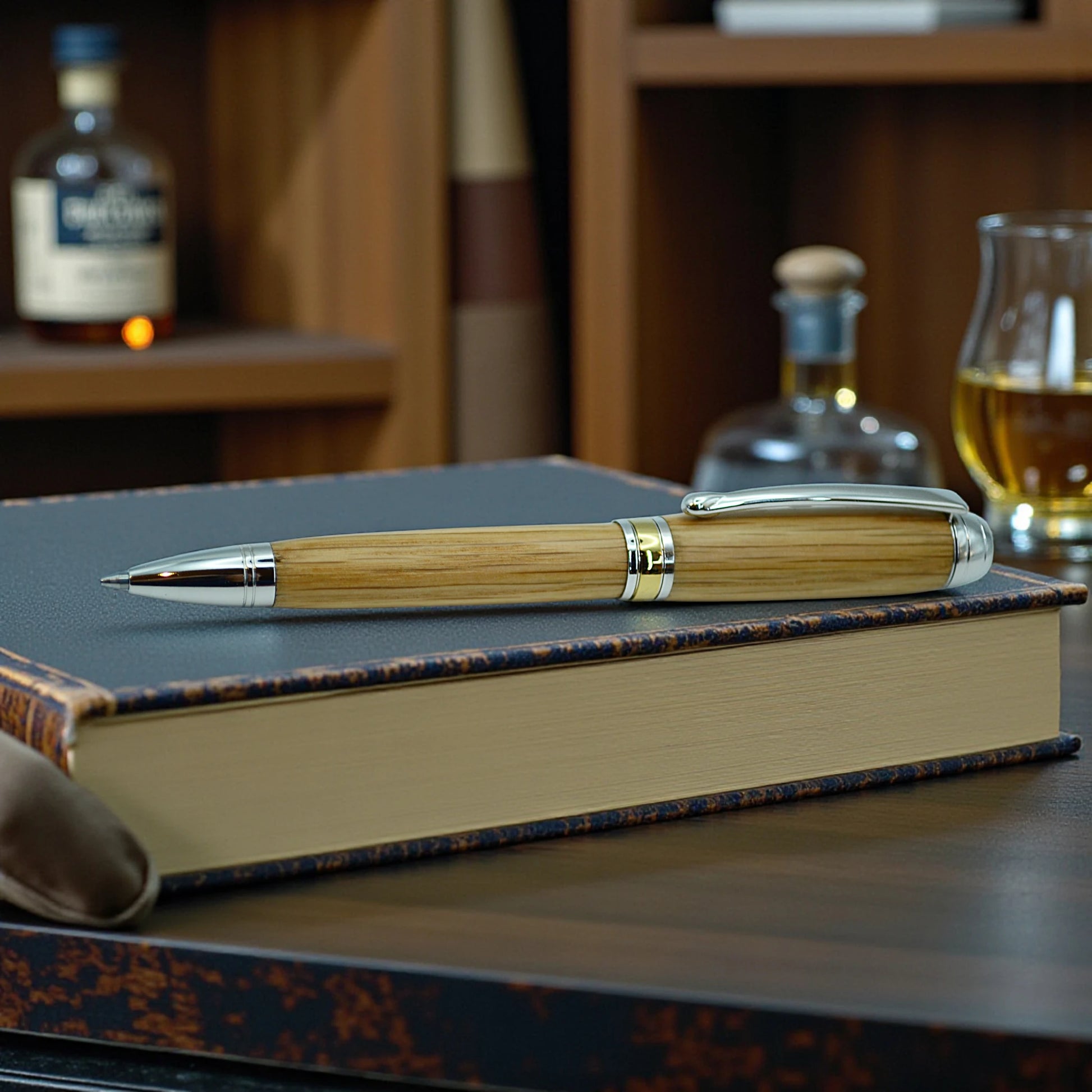 Irish Whiskey Barrel Oak Pen with Premium Rhodium Finish