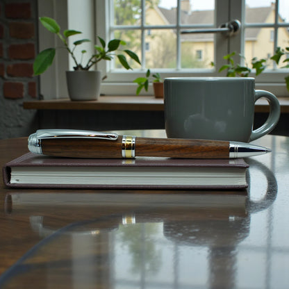 Woodland ballpoint pen handmade from Irish Walnut with Rhodium trim by Irish Pens