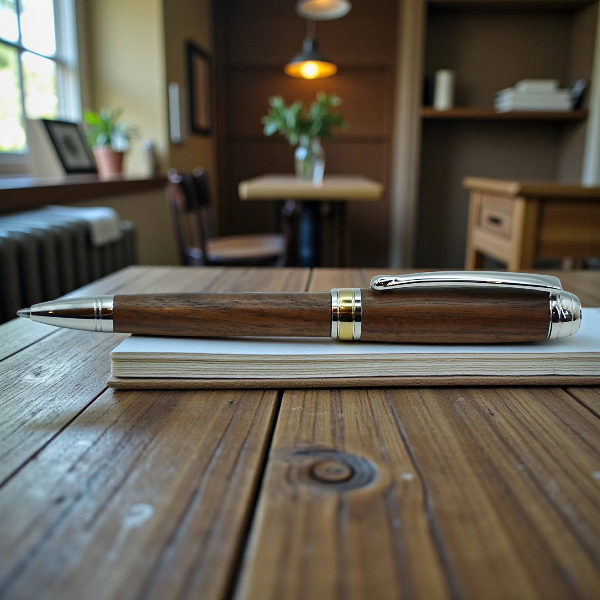 Woodland ballpoint pen handmade from Irish Walnut with Rhodium trim by Irish Pens