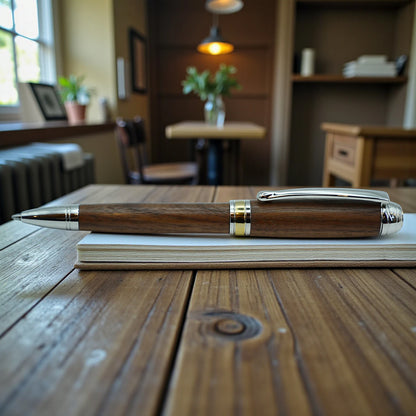 Woodland ballpoint pen handmade from Irish Walnut with Rhodium trim by Irish Pens