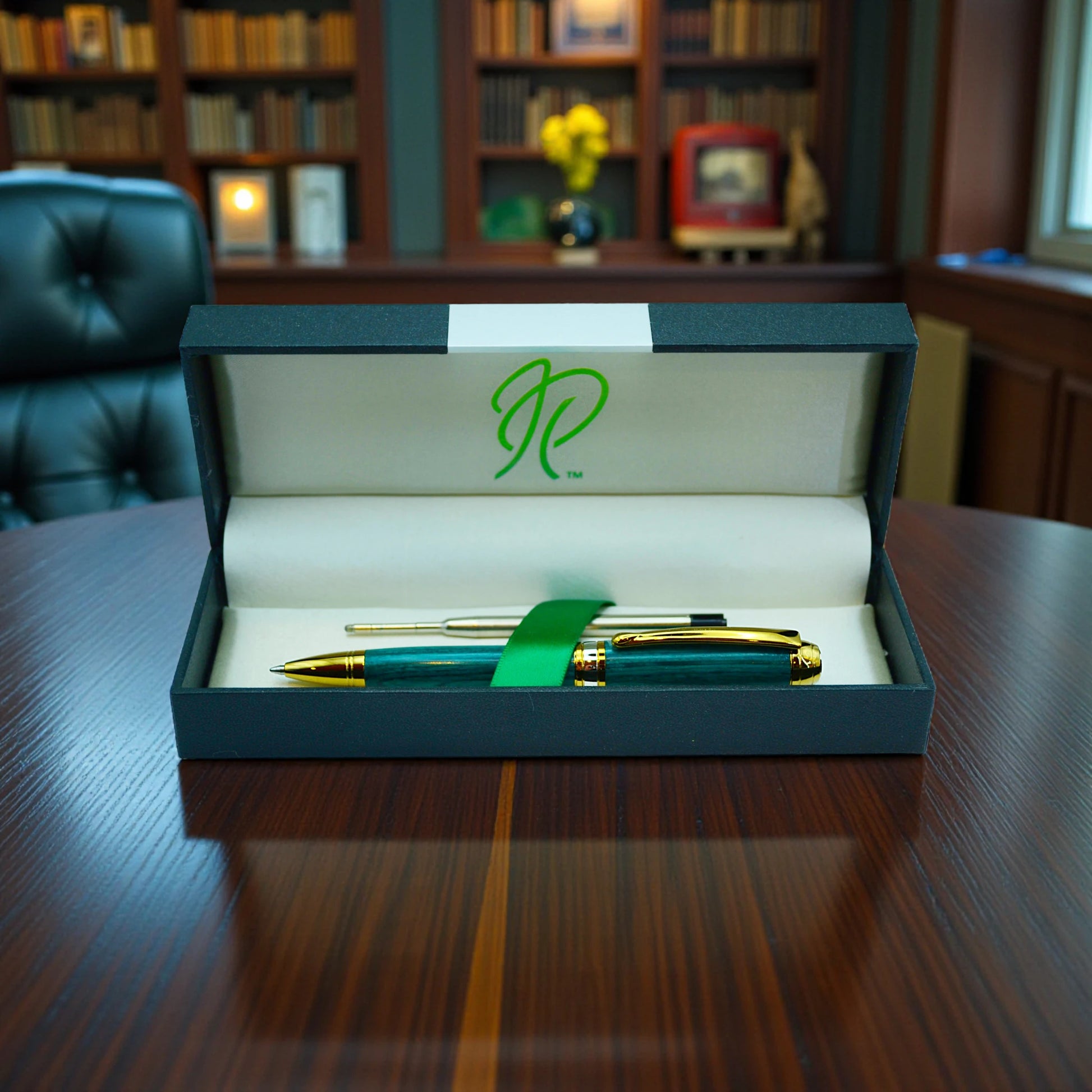 Luxury Emerald Green Ballpoint Pen with Gold Titanium Finish
