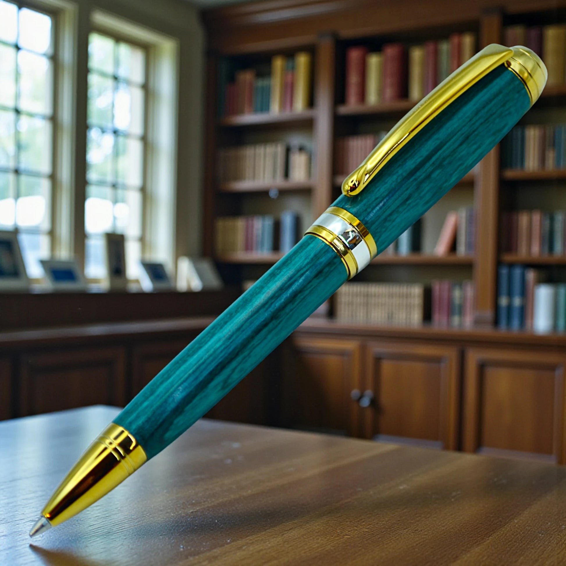 Handcrafted Emerald Green Wood Ballpoint Pen Made in Ireland