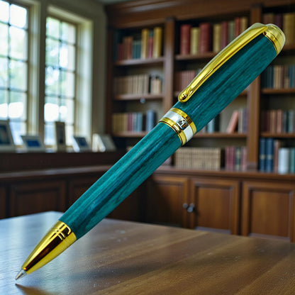 Handcrafted Emerald Green Wood Ballpoint Pen Made in Ireland