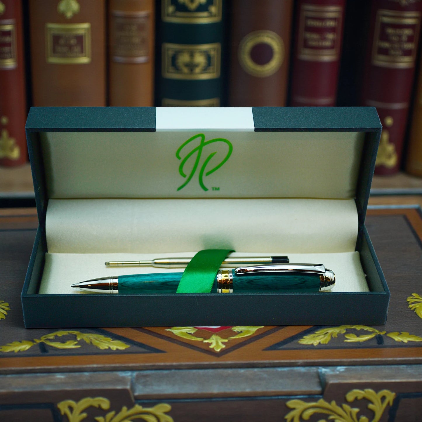 Luxury Emerald Green Writing Pen with Rhodium Finish