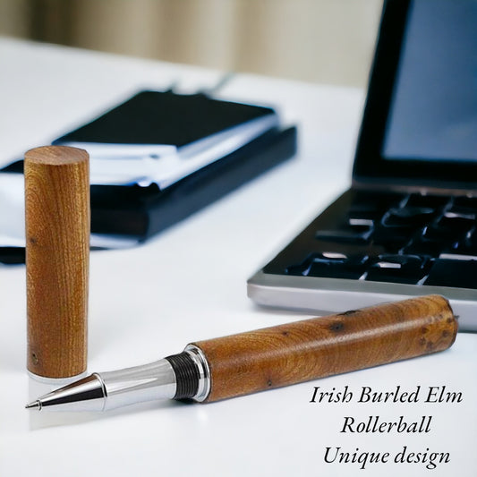 Exquisite, handcrafted wooden pen featuring rich, natural grain patterns and a smooth, polished finish, perfect for adding a touch of elegance to any writing experience, by Irish Pens