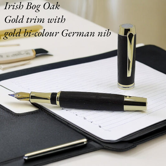 Shannon fountain pen in Irish bog oak bright gold plate