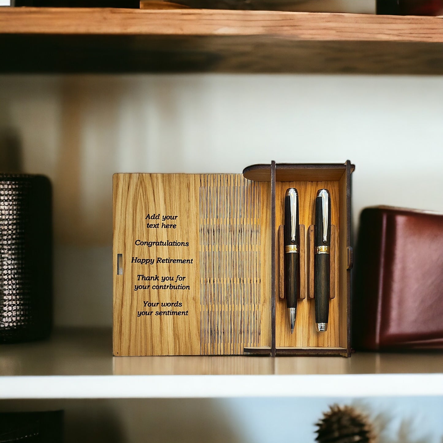 Luxury wooden personalised pen presentation box inspired by the book of Kells by Irish pens