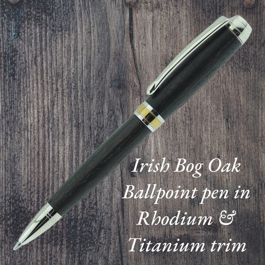 Woodland ballpoint in Irish Bog Oak with Rhodium & gold titanium