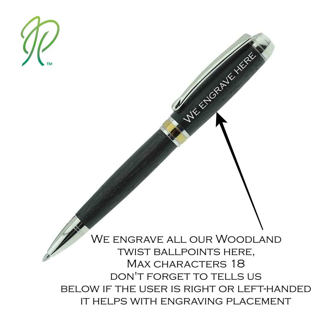 Woodland twist pen in Irish Burled Elm with Rhodium & gold titanium