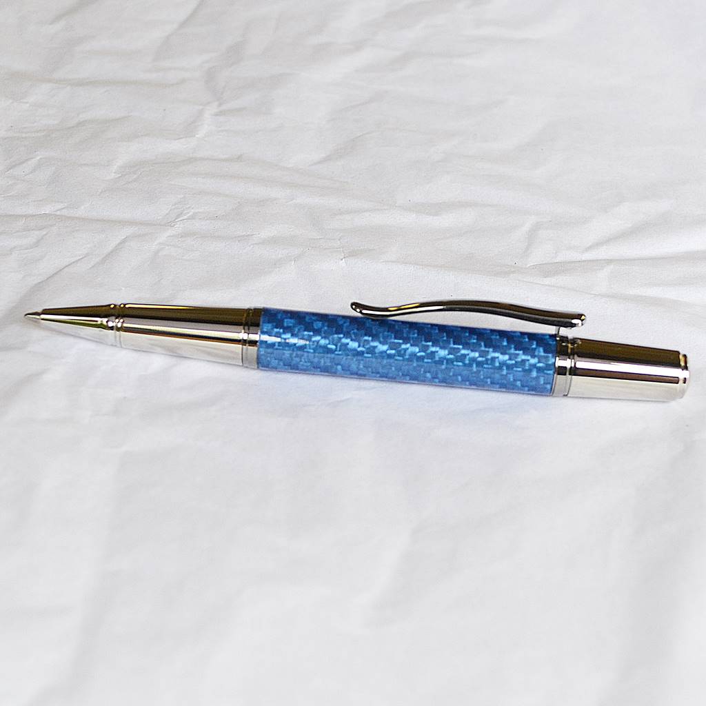 Blue carbon fiber ballpoint in rhodium and titanium accents from the Grove range