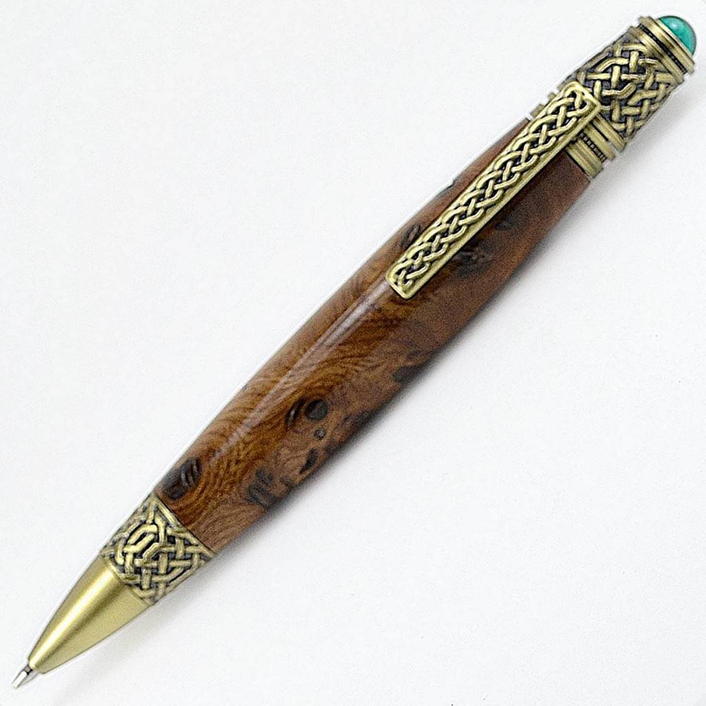 Celtic knot gift pen with very rare Irish Burled elm handmade in Ireland by Irish pens