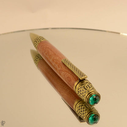 Celtic pen with green emerald handmade in Ireland