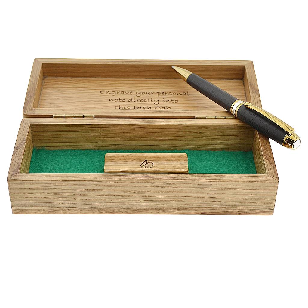 Solid Irish Oak pen box handmade in Ireland by Irish Pens