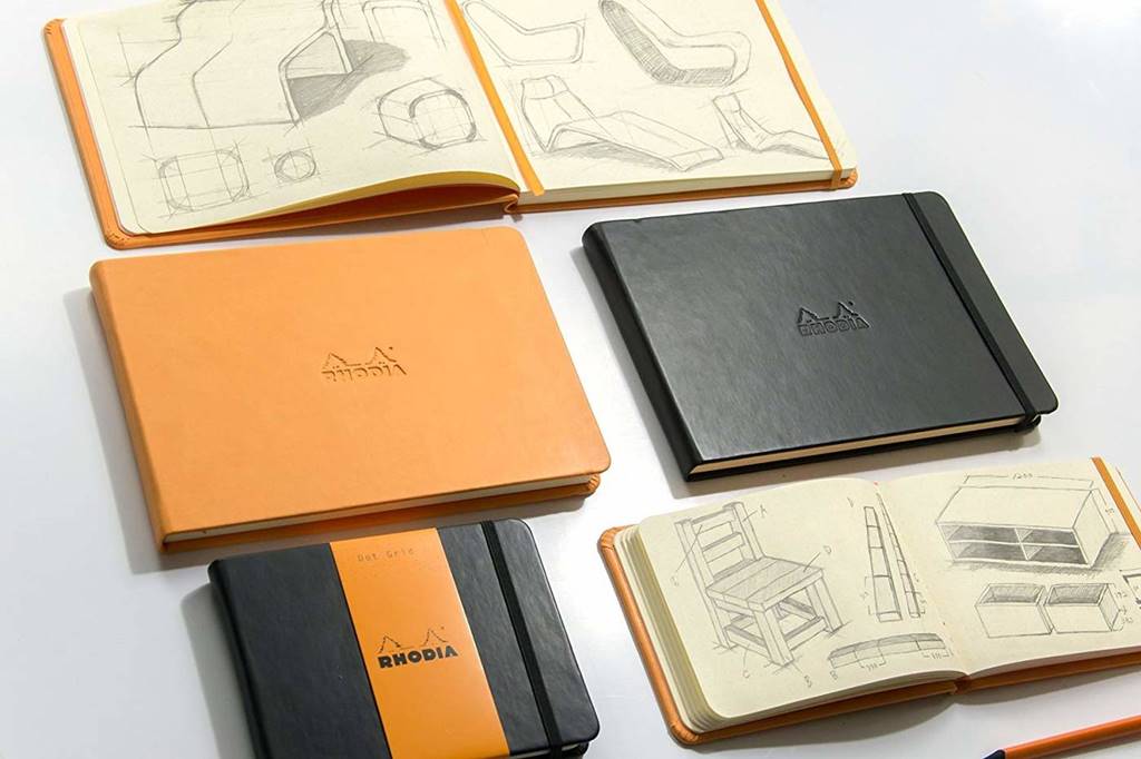 Rhodia web notebook Black Italian leather imitation cover ruled lines Landscape