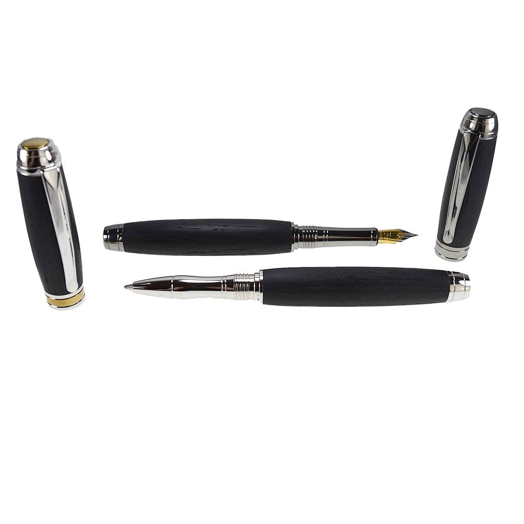 Writing gift set in bog oak Eclipse fountain pen and Rhodium rollerball pen from Woodland range