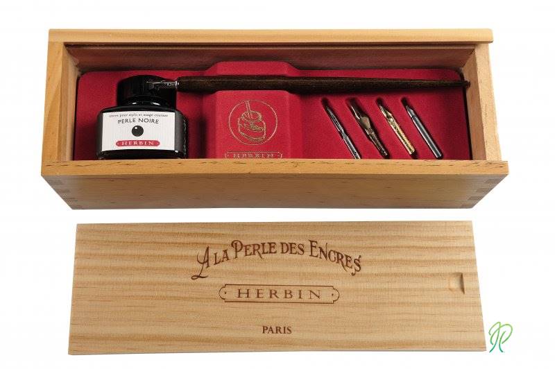 Herbin gift boxed calligraphy writing set with black ink