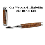 rhodium writing pen handmade i Irish burled elm in Ireland by Irish Pens 