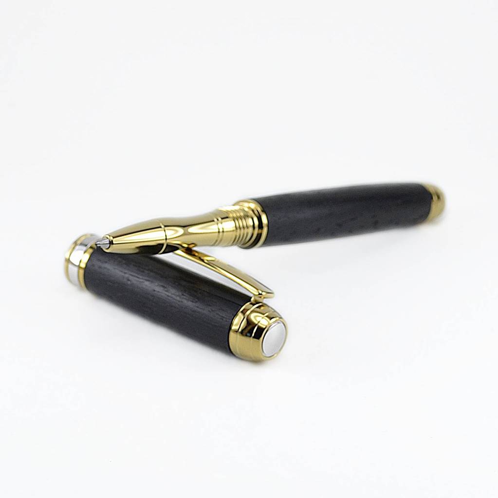 stylish elegant writers pen in Gold and Irish Bog Oak handmade in Ireland by Irish Pens